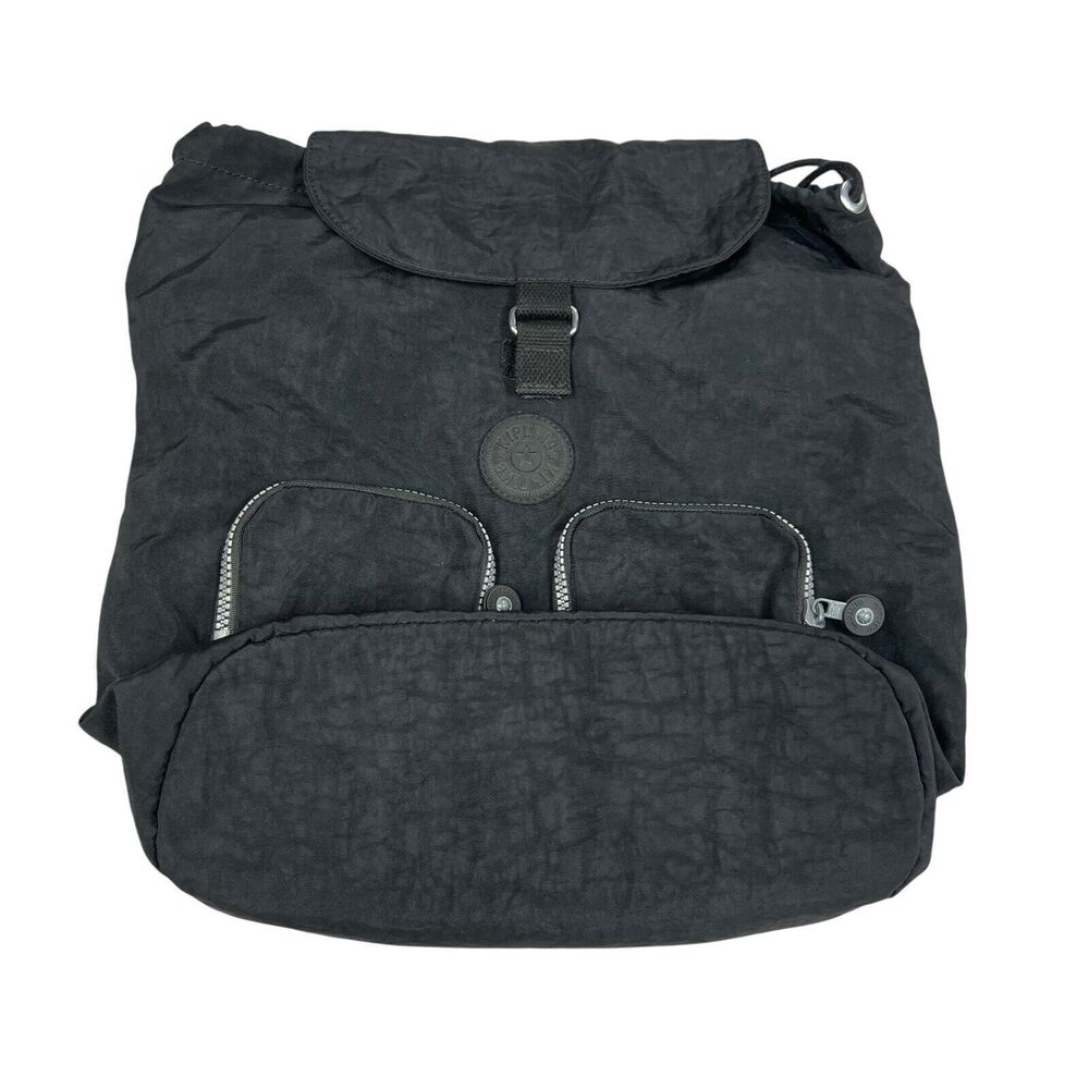 Kipling Black Drawstring Backpack 2 Front Zip Poc… - image 3